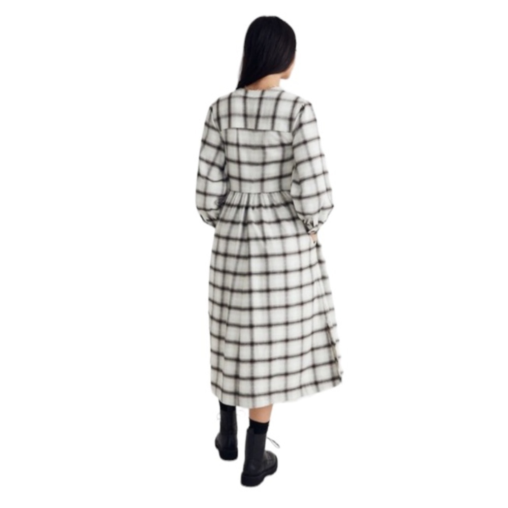 Madewell Cotton Button Up Flannel Plaid Midi Dress in Blue Multicolor - Picture 4 of 15